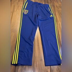 Adidas Mens MLS Real Salt Lake Training Warm-up Pants Navy w/ Yellow Stripes XL‎